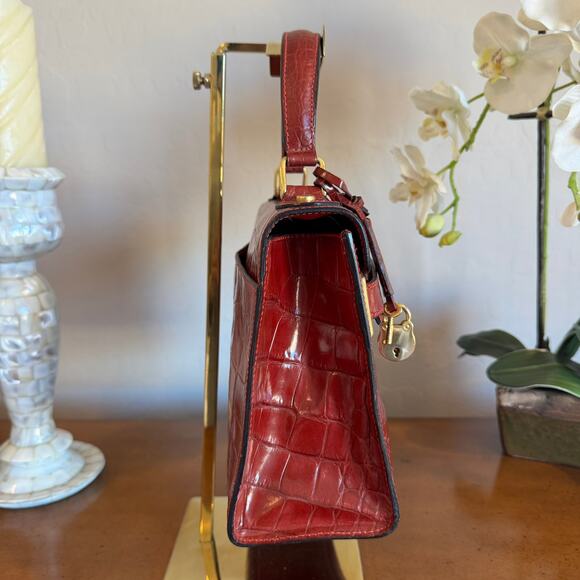 Rare Vintage Bally Kelly Style Croc Embossed Red Leather Handbag - Picture 4 of 14